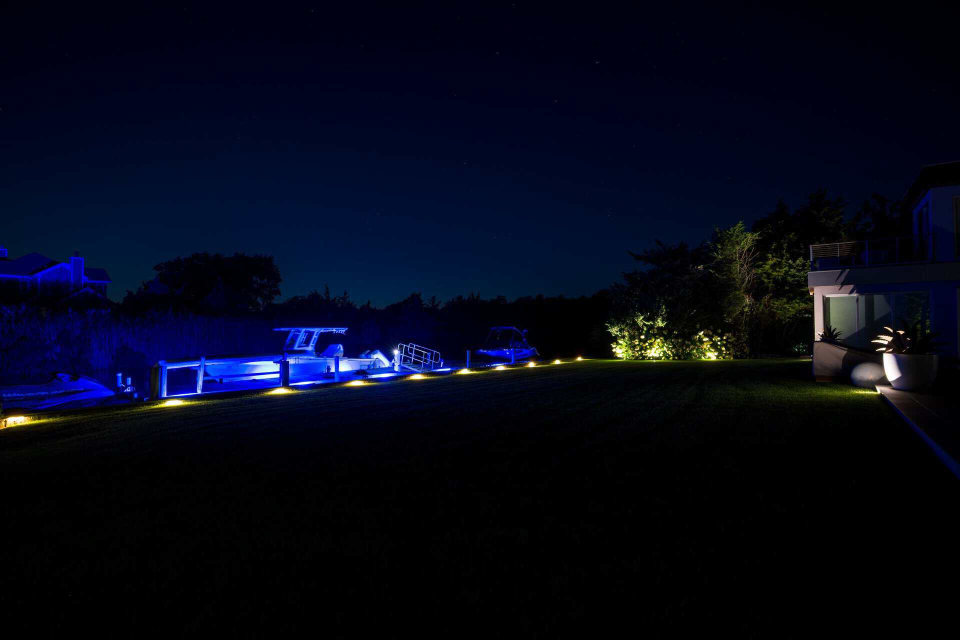 Dock and path lighting on a Long Island waterfront property