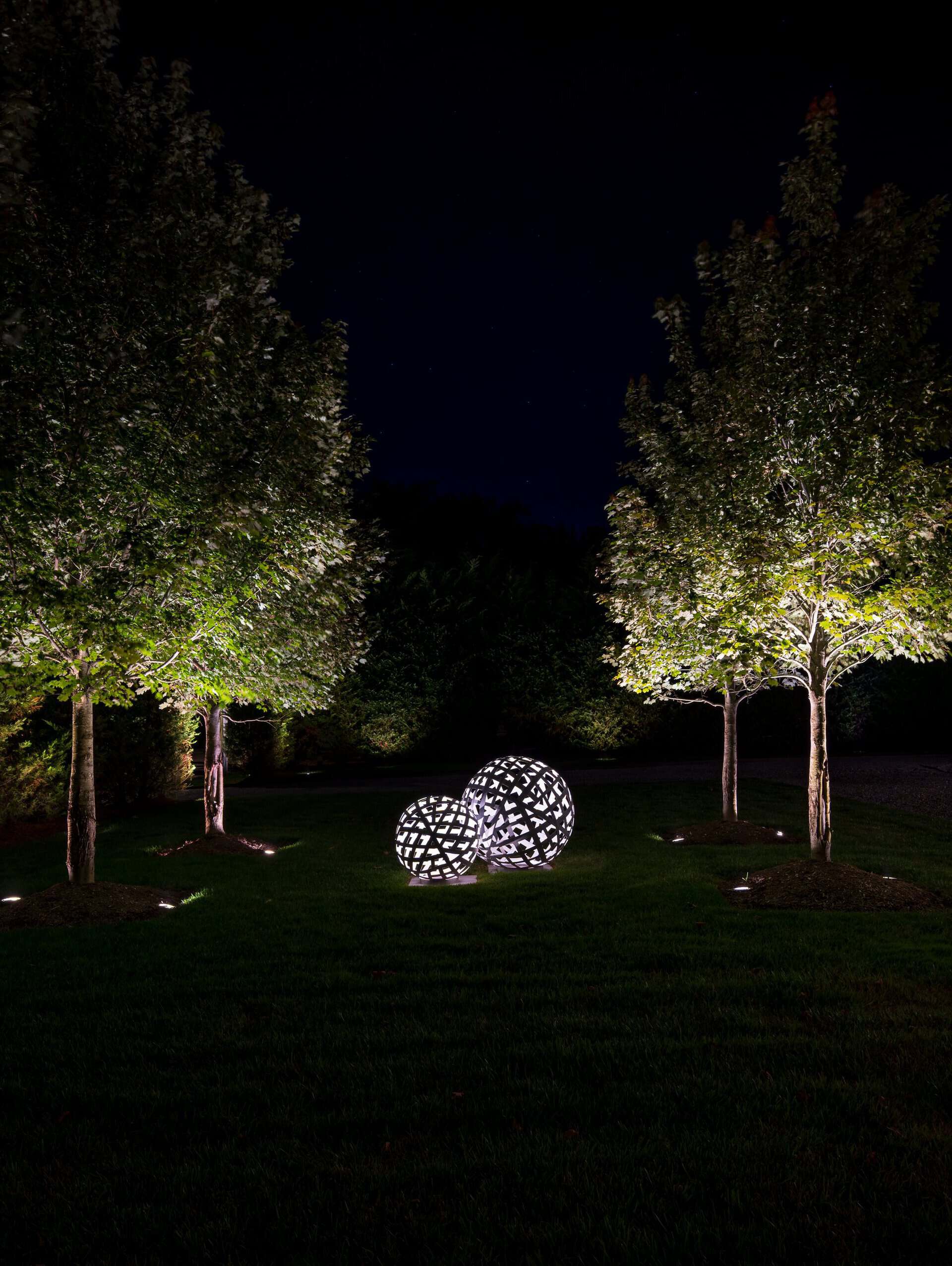Lawn and tree uplighting for a Long Island outdoor lighting design