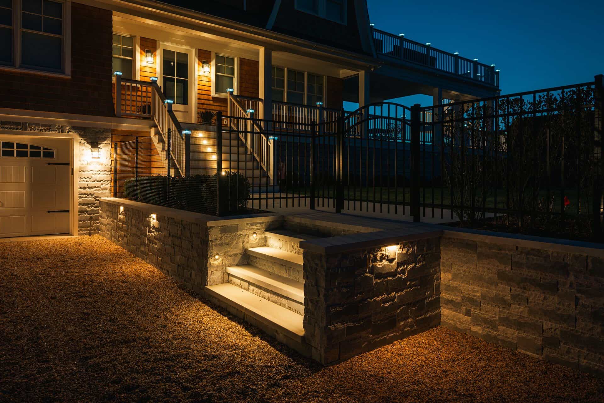 Patio step lighting for a Long Island outdoor living area